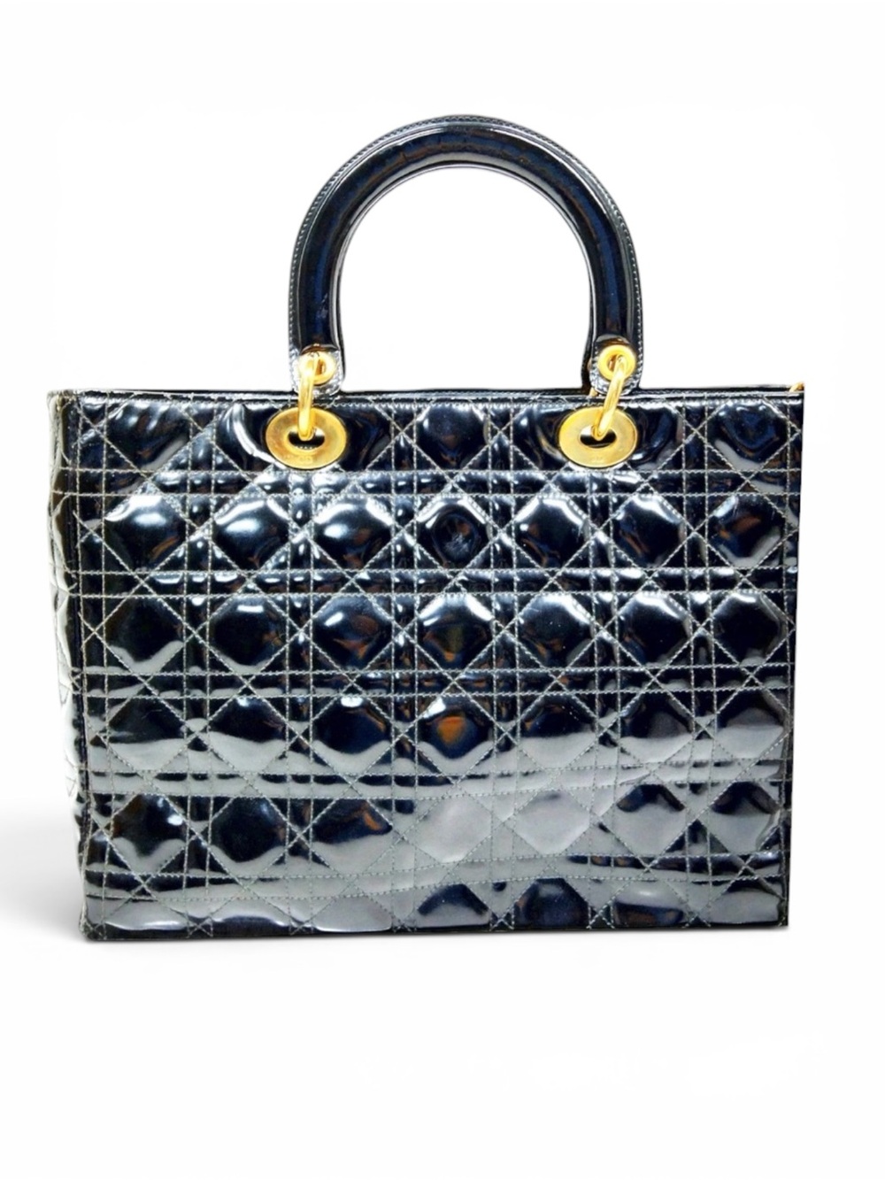 Christian Dior Med Lady Dior Black Patent Cannage Quilted Leather Gold Hardware - Picture 14 of 17